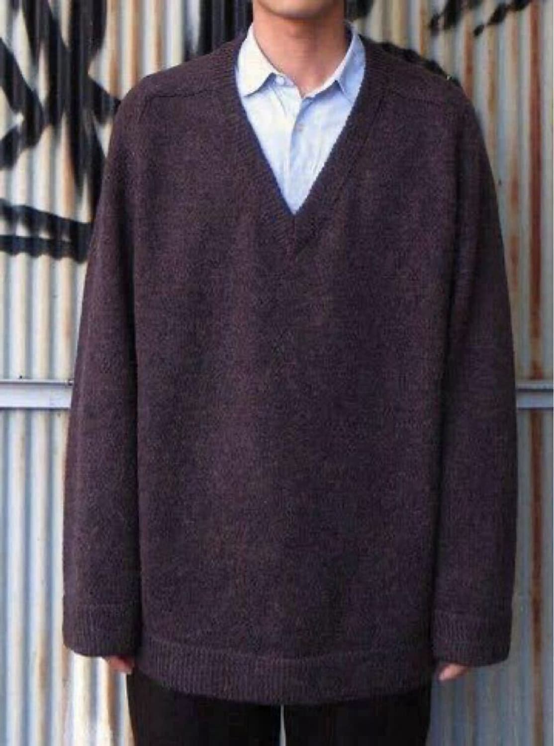 언유즈드 알파카울 버건디 V넥 오버 니트 상품이미지4