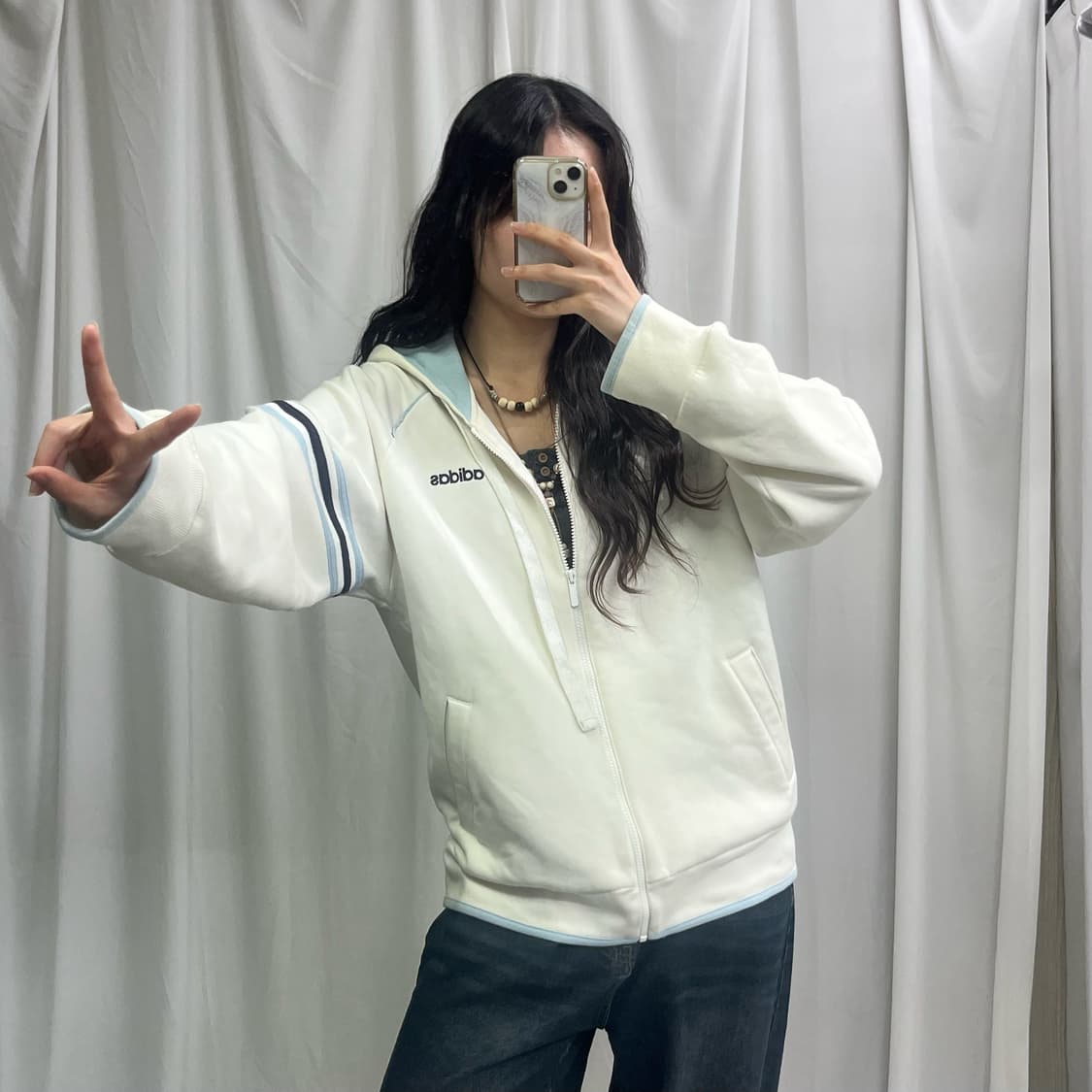 Adidas 00’s white hood zip-up 상품이미지2