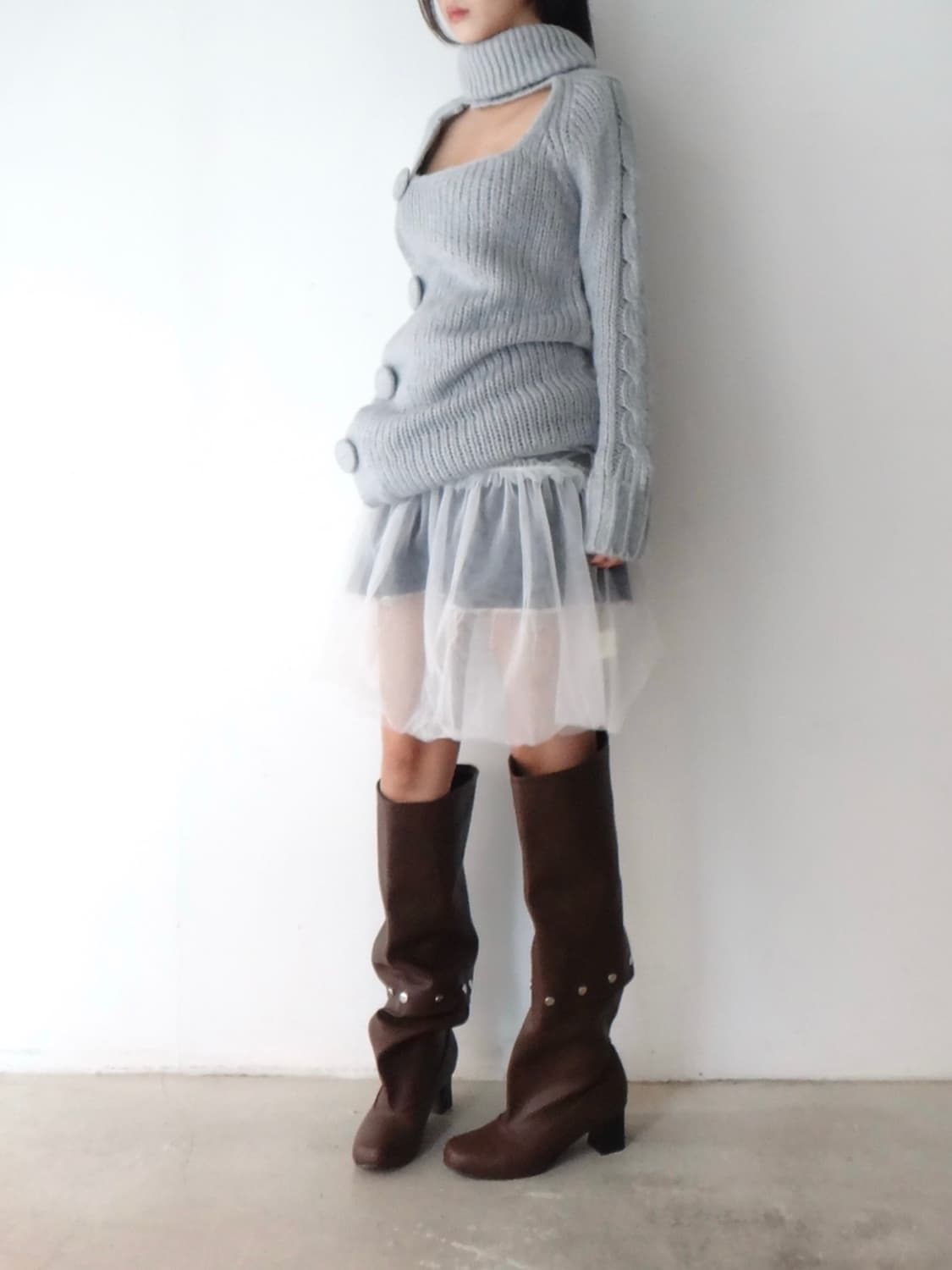 Circle point open knit & ops / lightgrey 상품이미지3