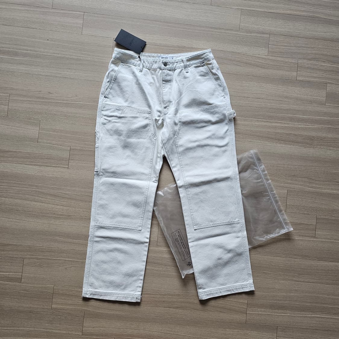 34 새제품 DECET 데님 워크 팬츠 세미 와이드 청바지 화이트 더블니 상품이미지2