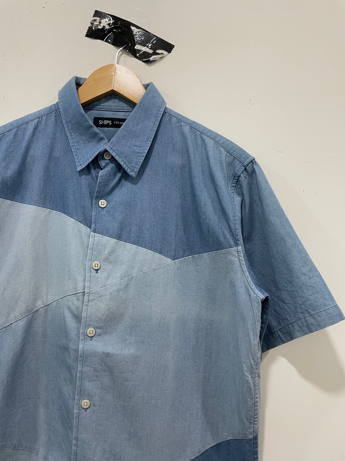 Ships 쉽스 패치워크 샴브레이 데님 반팔셔츠 상품이미지7