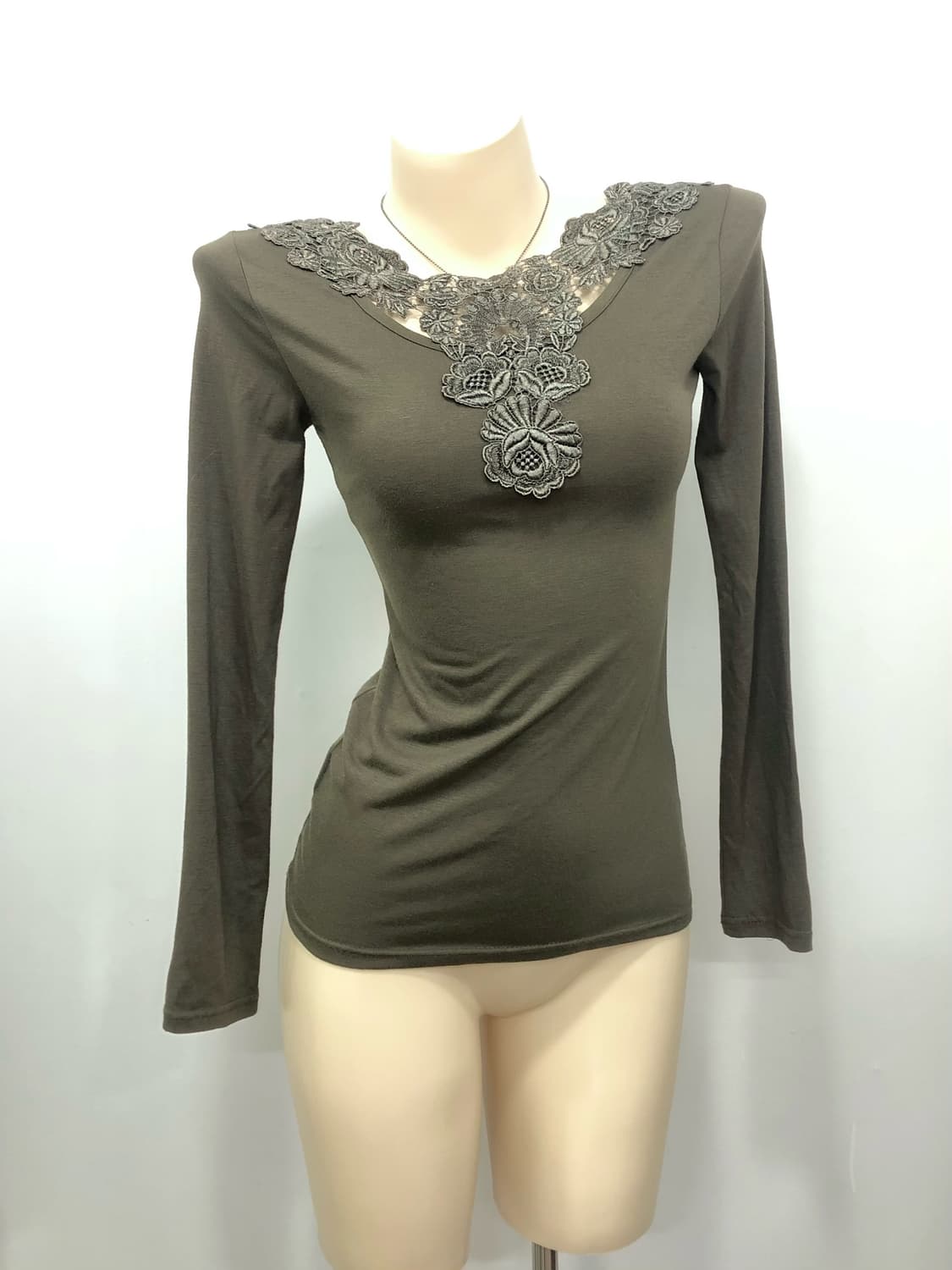 khaki floral lace detail long sleeve 상품이미지4