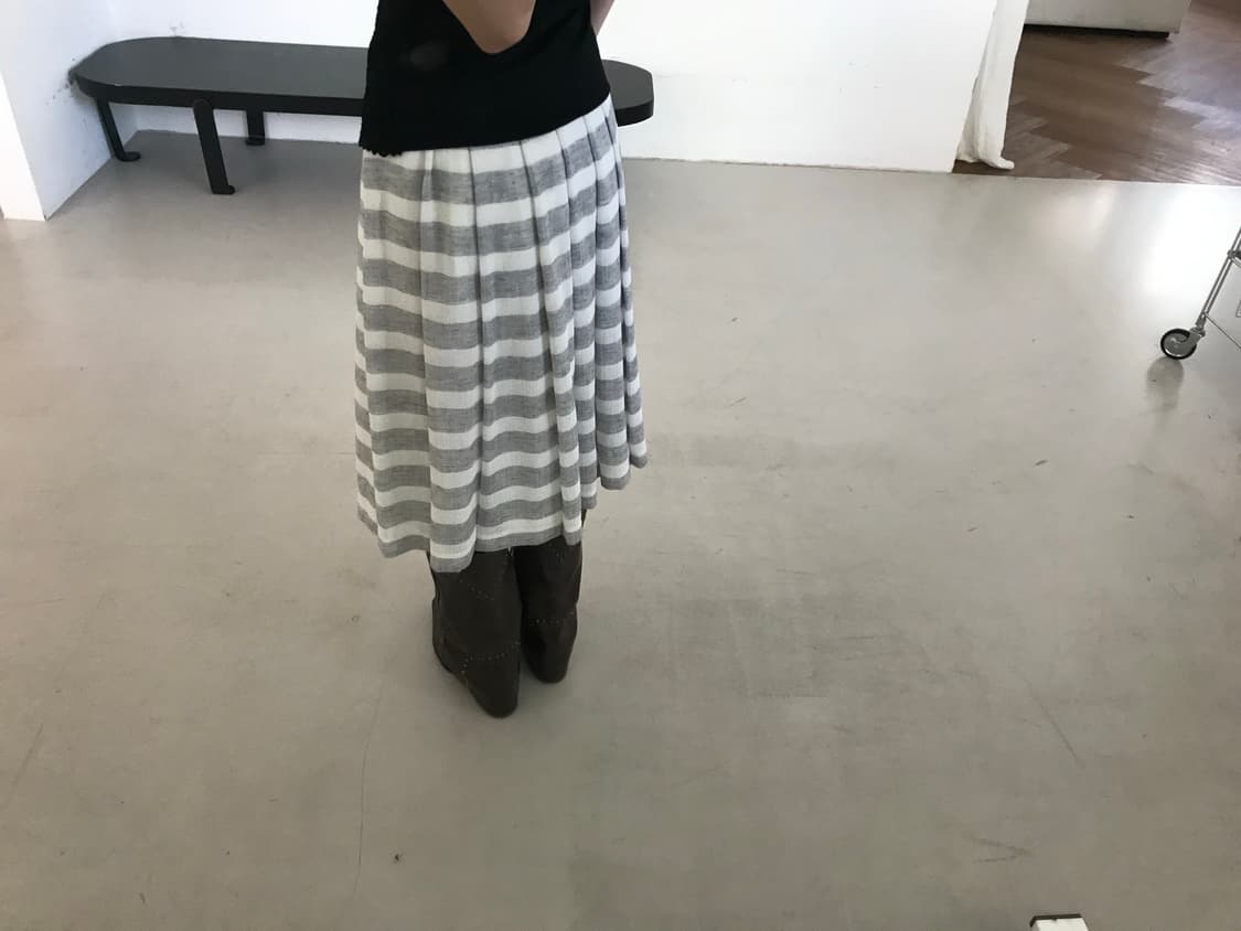 vintage grey stripe pattern pleats skirt 상품이미지4