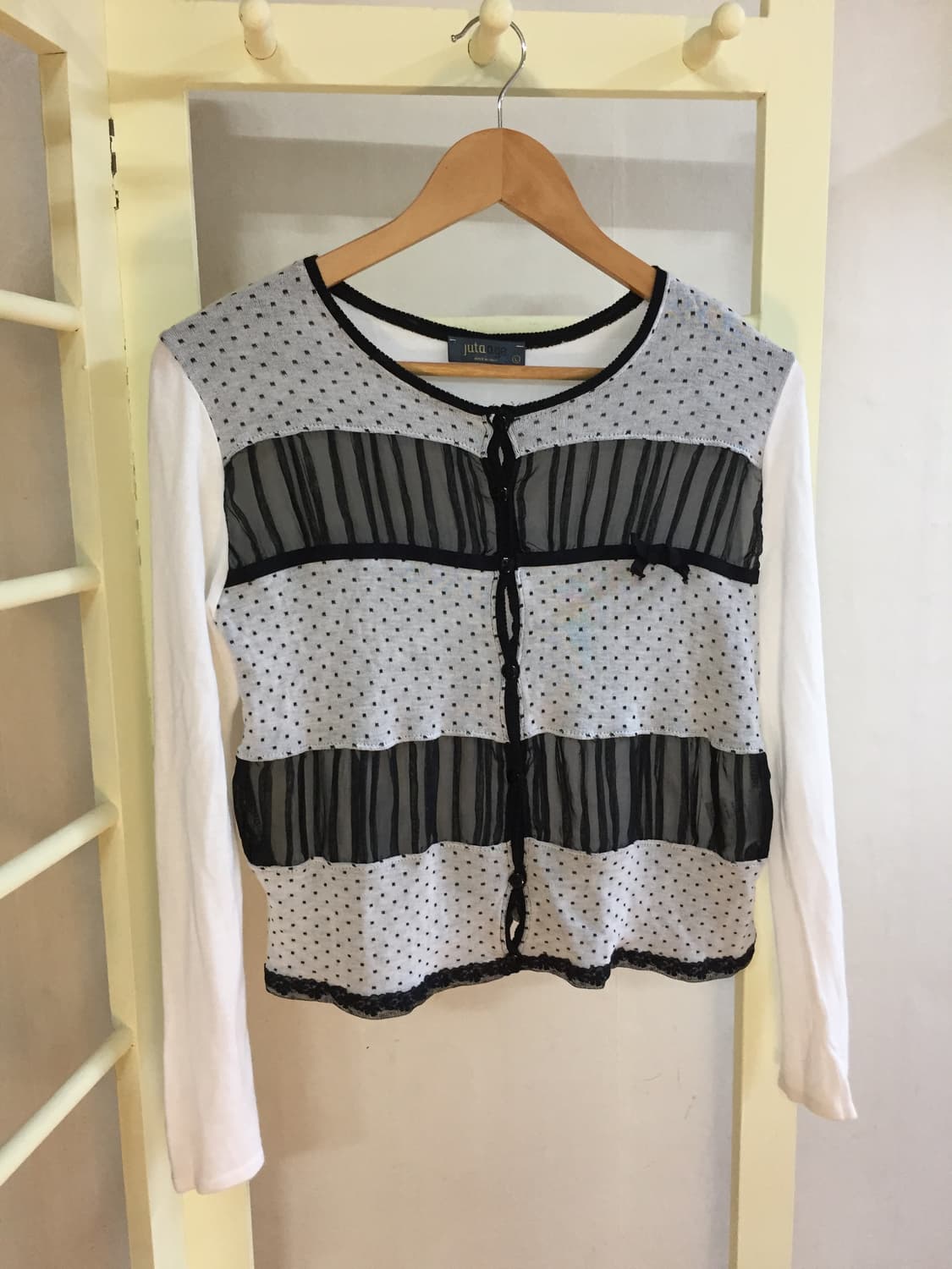 Jutaage 도트 시스루 배색 가디건 상품이미지1