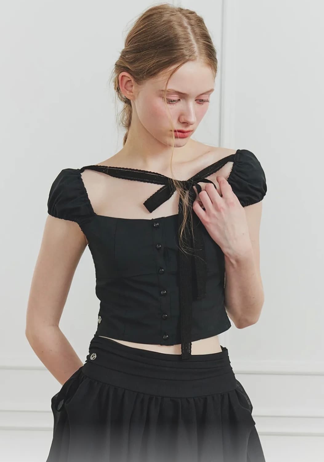 페인오어플레져 WENDY RIBBON BLOUSE black 상품이미지1