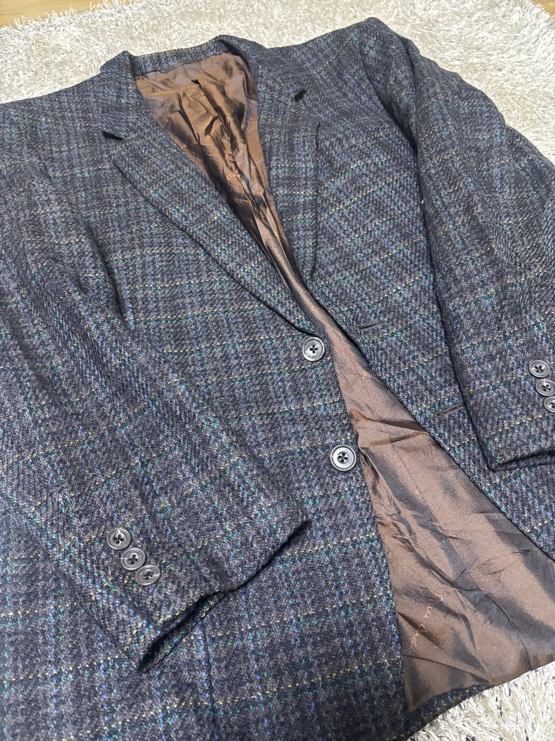 스코틀랜드 원단 울 체크 블레이저 사이즈 105 상품이미지2