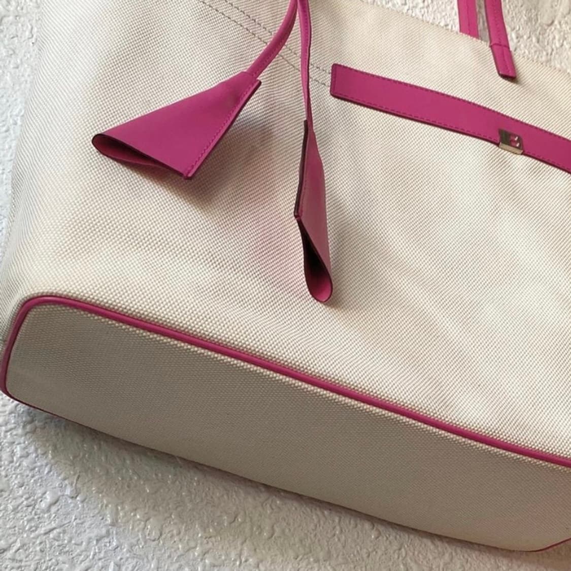 [정품] BALLY 발리 핑크레더 레이어드 코튼 토트백 상품이미지7