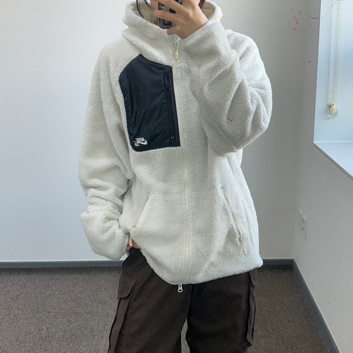 Nike 나이키 2-way 블랙 아이보리 배색 후리스 후드집업  상품이미지1