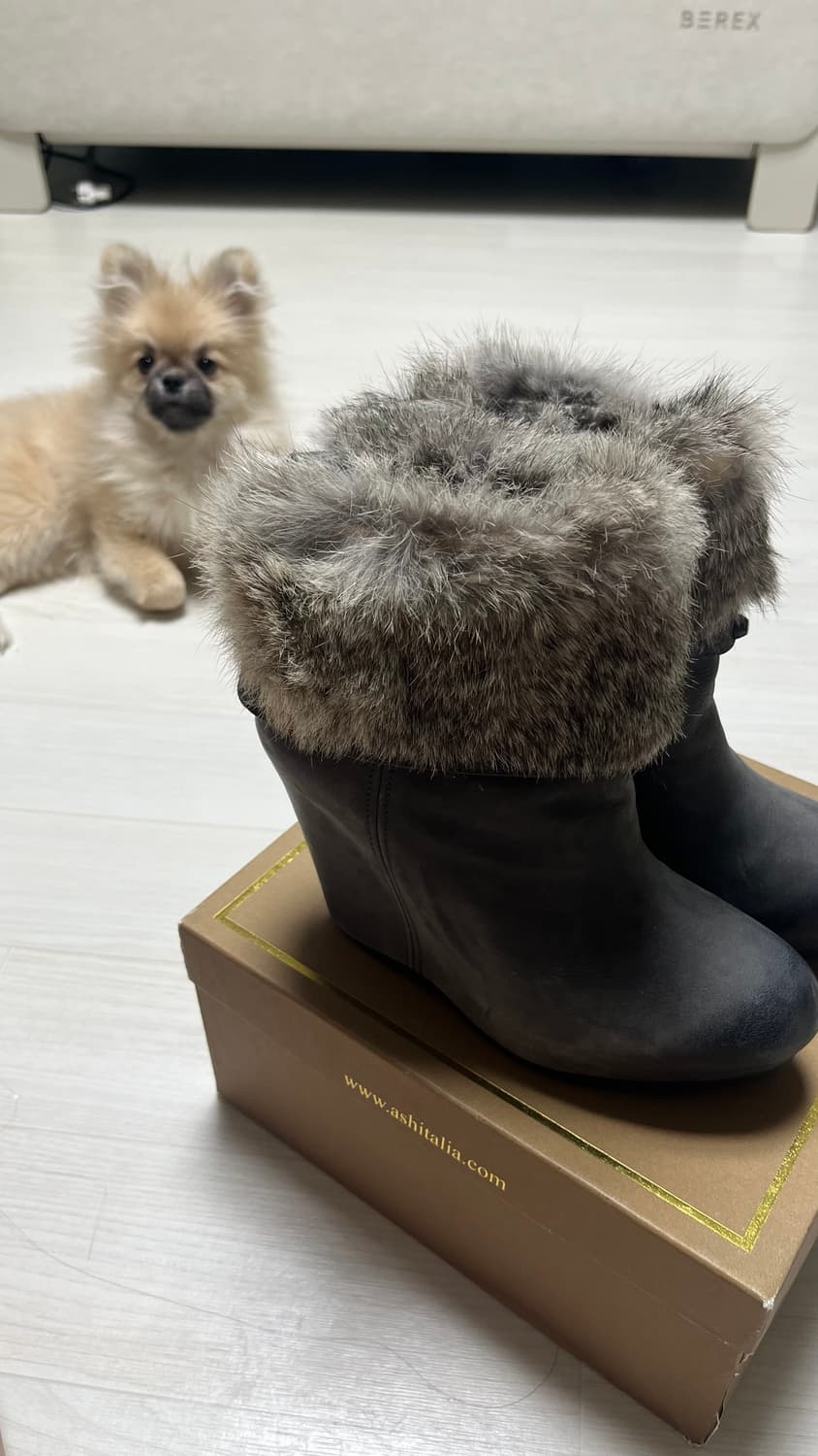 ash 아쉬 퍼 트리밍 가보시 웨지부츠 38 1/2 챠콜 상품이미지8