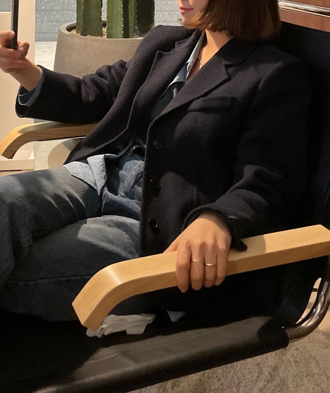 네이비 쓰리버튼 울 자켓 상품이미지4