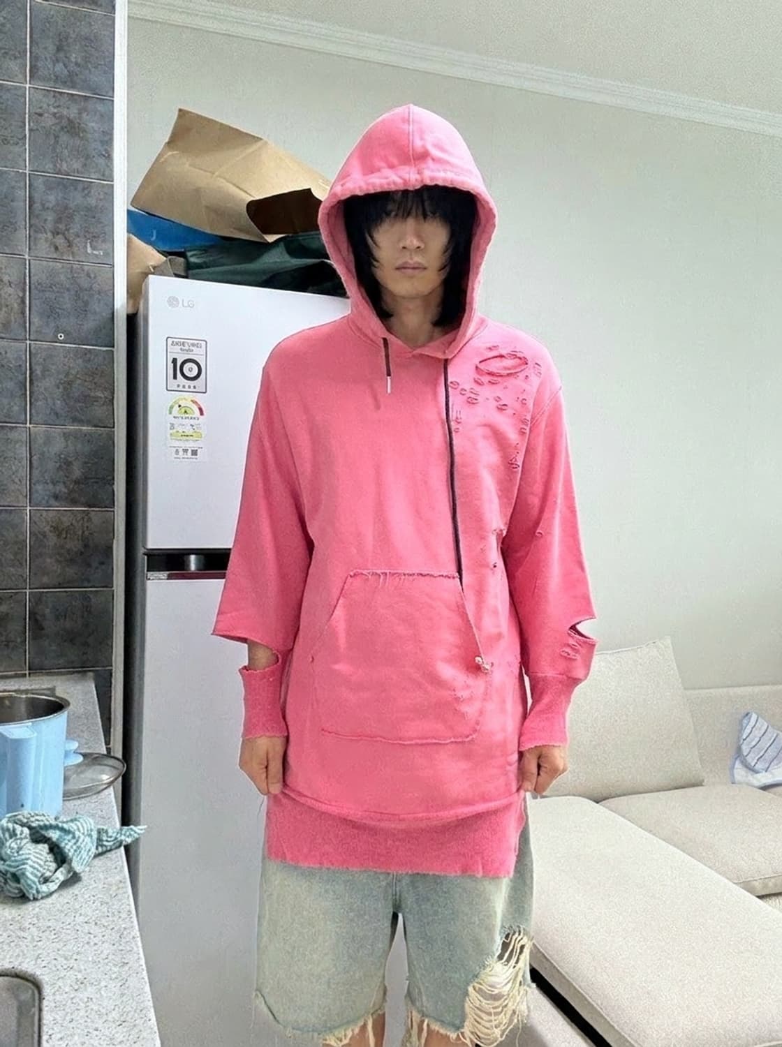 디젤 디스트로이드  핑크 롱 후디 상품이미지1