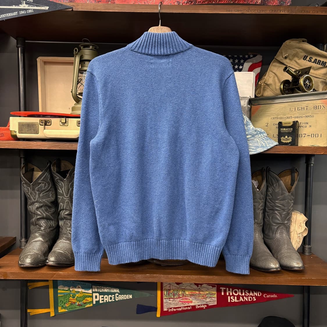 90s 폴로 랄프로렌 더블립 하프집업 코튼 니트 스웨터 블루 N638 상품이미지2