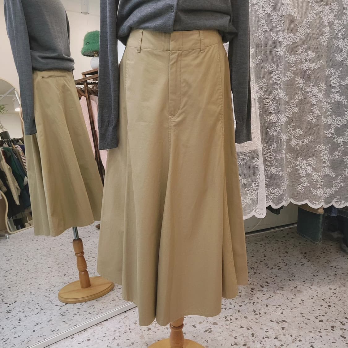 유니클로 베이지 코튼 플레어스커트 상품이미지6