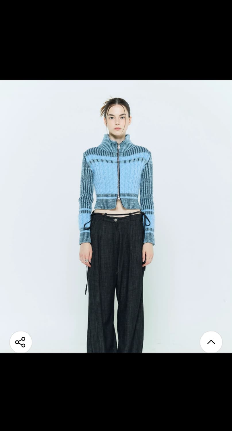 라티젠 컬러블록 니트집업 블루 (카리나 착용) 상품이미지1