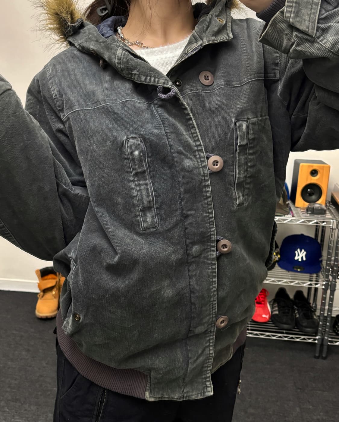 올드 빈티지 코듀로이 퍼 후드 점퍼 상품이미지1