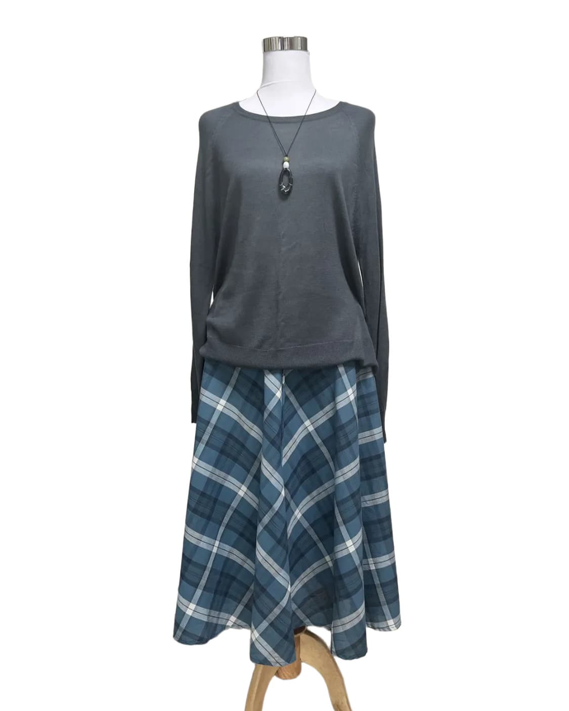 Blue check flared skirt 상품이미지6