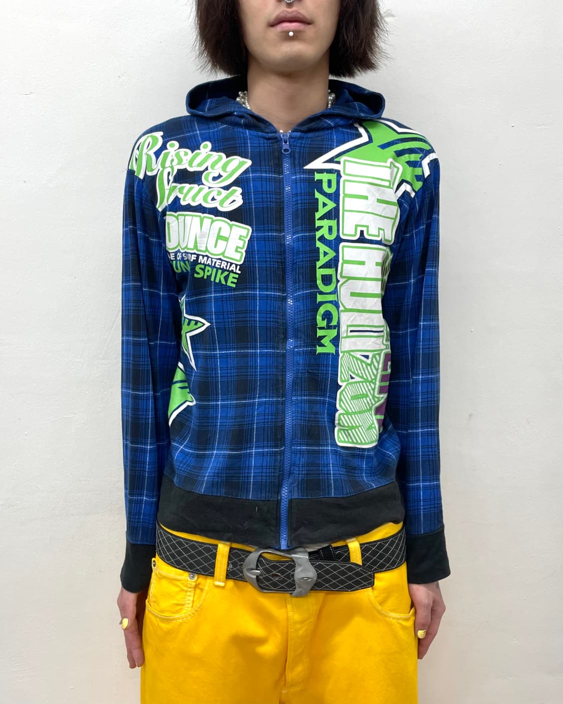 Retro Star Blue Check Hooded Zip-Up 상품이미지1