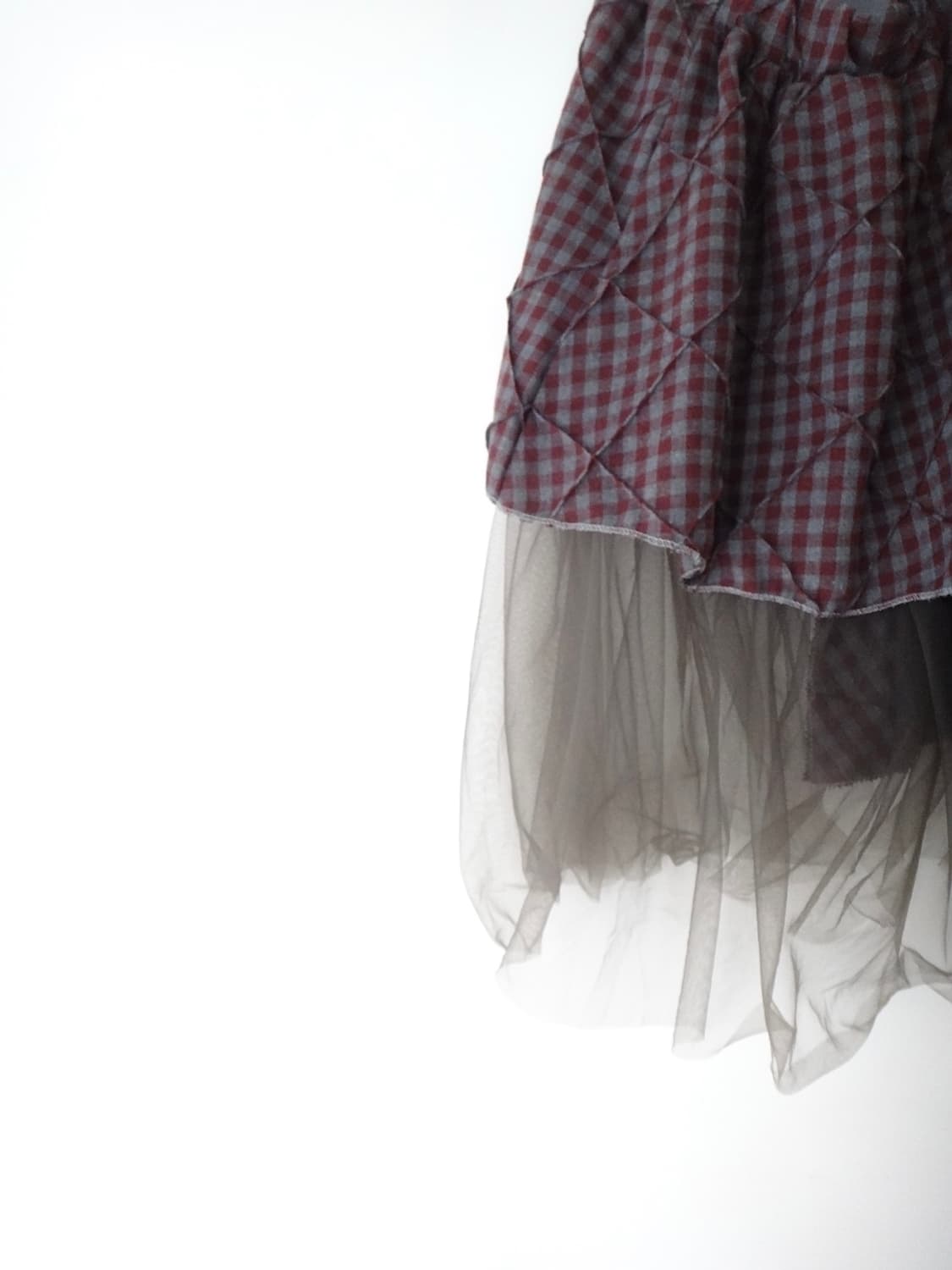 Check sha unbalanced skirt / red & grey 상품이미지2