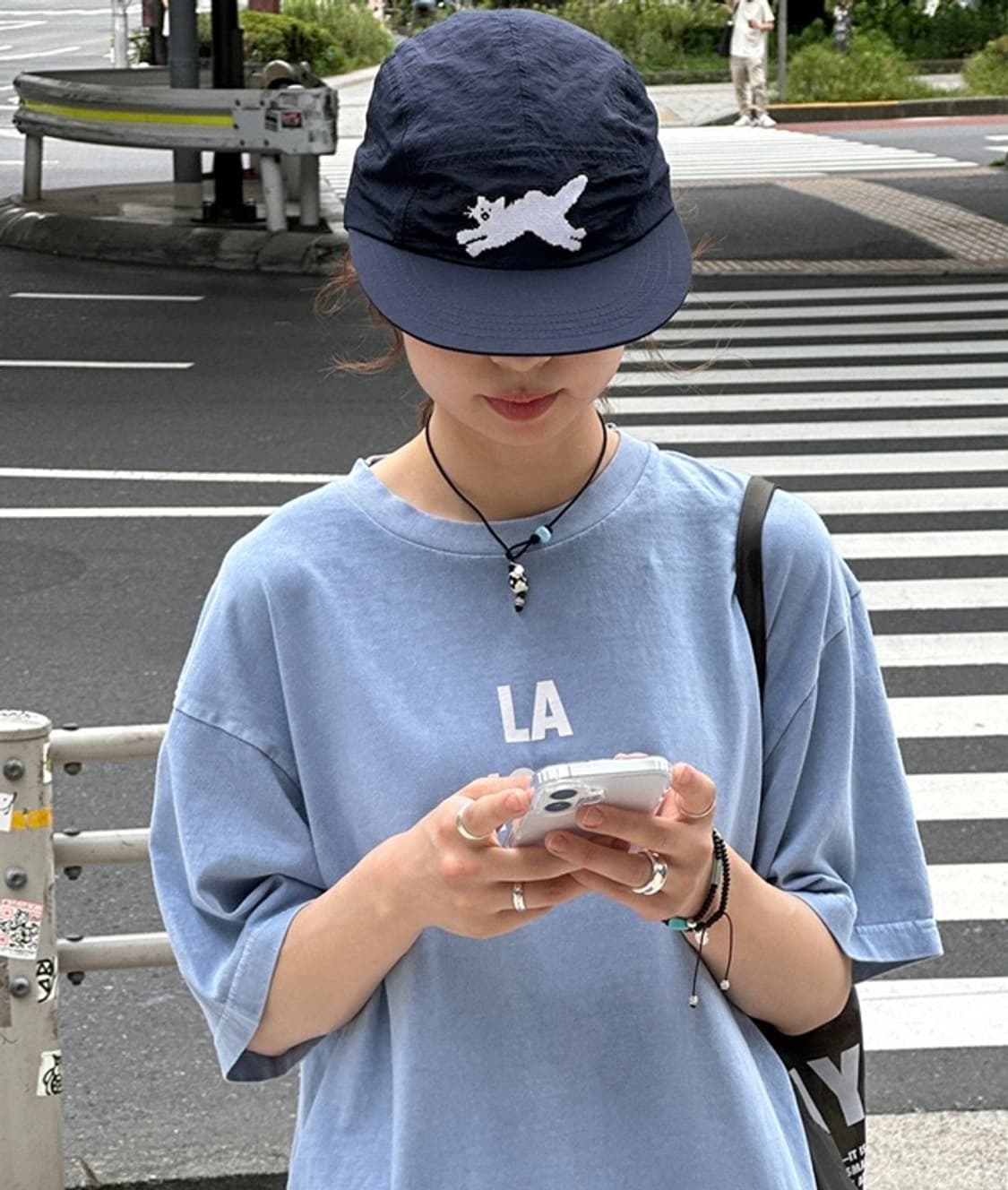 Holiday visitor 홀리데이비지터 캣 자수 캠프캡 모자 네이비  상품이미지7