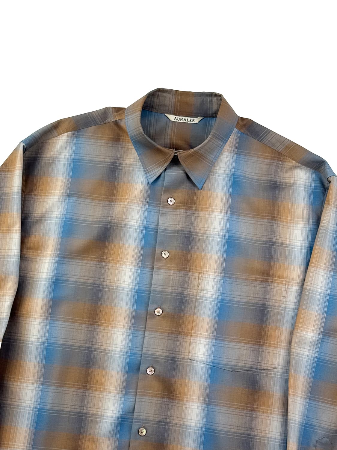 오라리 슈퍼 라이트 울 체크 셔츠 블루 브라운 체크 상품이미지3