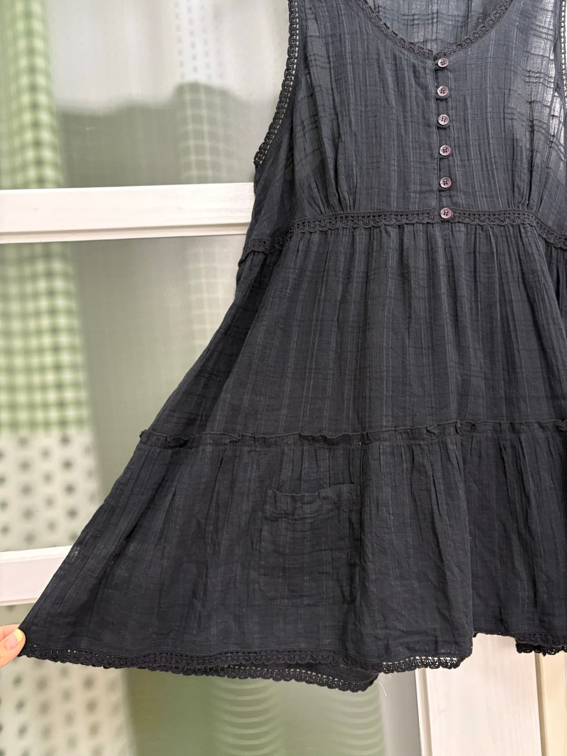 블랙 잔체크 슬리브리스 상품이미지4