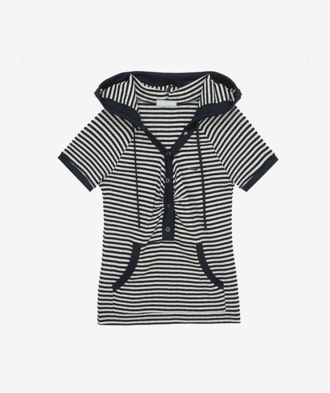 허그유어스킨 스트라이프 후드티 블랙 상품이미지1