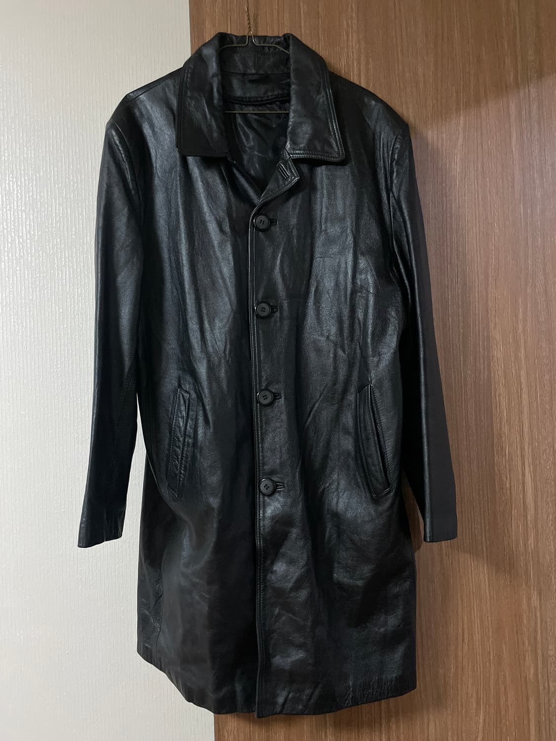 웨스턴 무드 카우하이드 소가죽 4버튼 레더 카 코트 상품이미지1