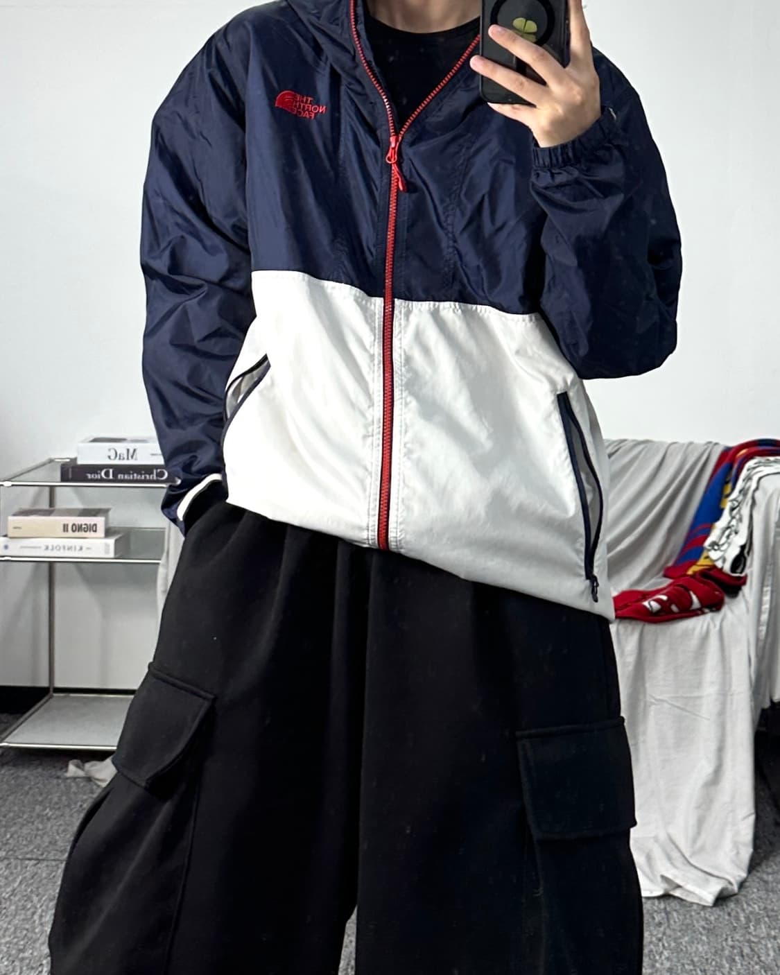 노스페이스 네이비 화이트 배색 바람막이 L 상품이미지3