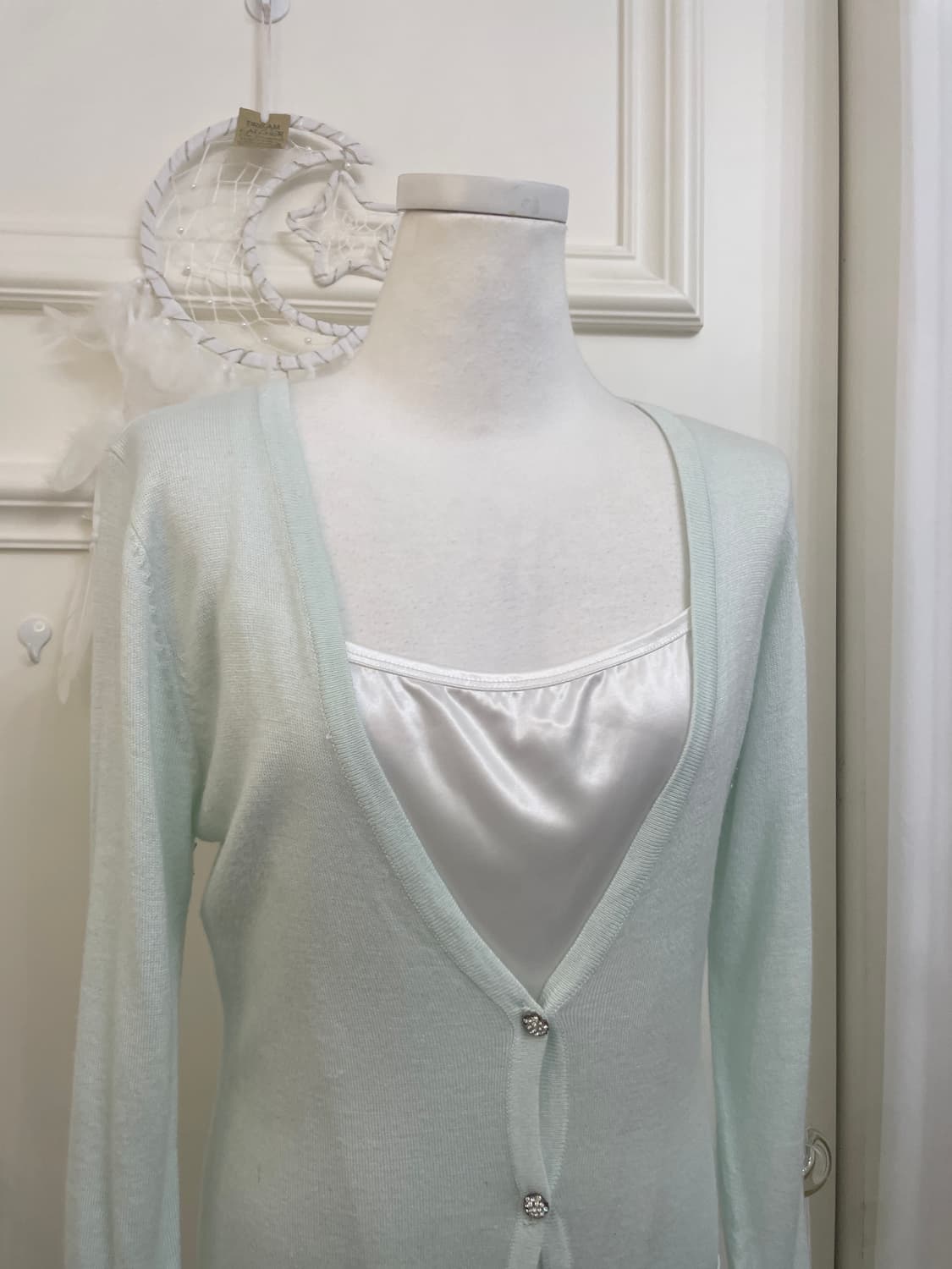 mint pocket long cardigan&white lace sat 상품이미지6