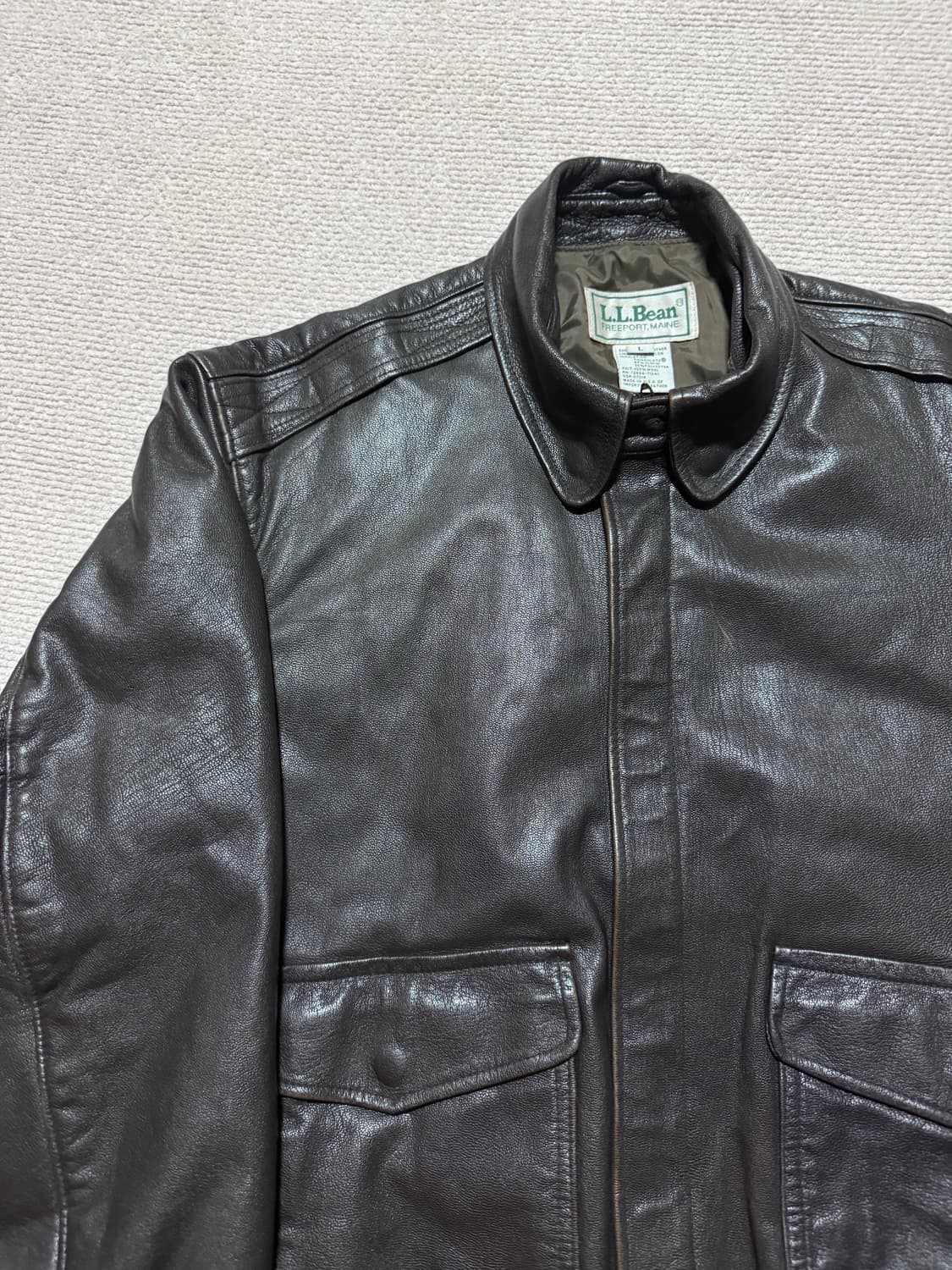 80s USA L.L.Bean A-2 고트스킨 레더 자켓 블랙 L 상품이미지5