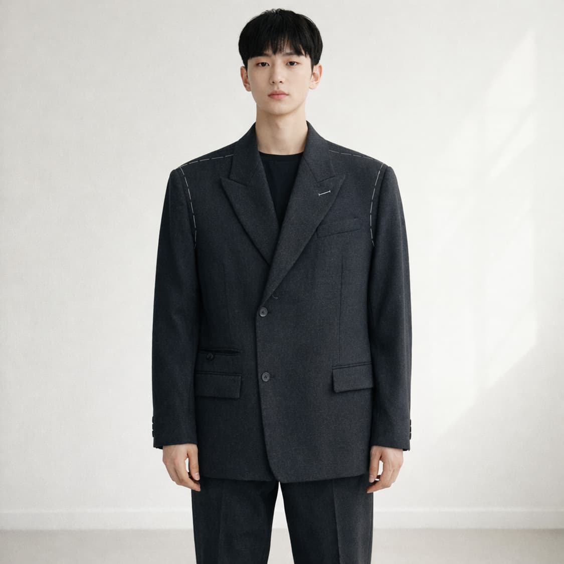 IEY 스티치 디테일 오버핏 울 블레이저 상품이미지1