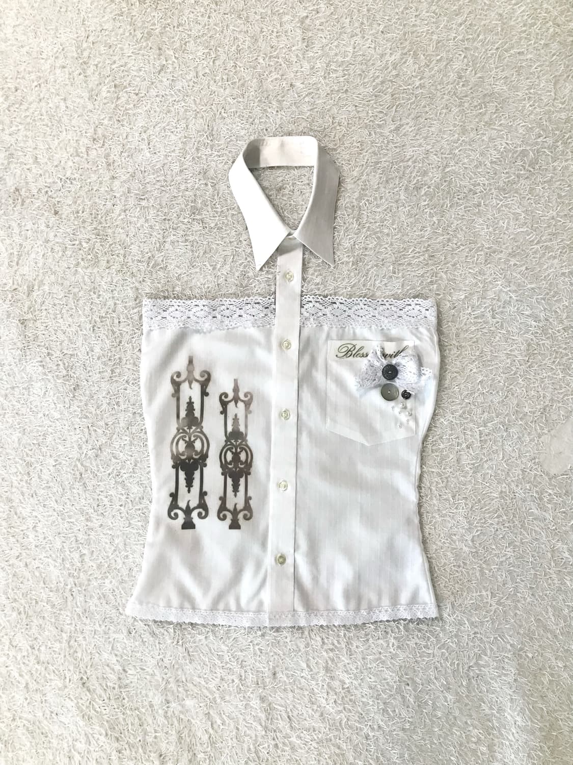 Antique Lace Button Collar Cut Sleeveles 상품이미지2