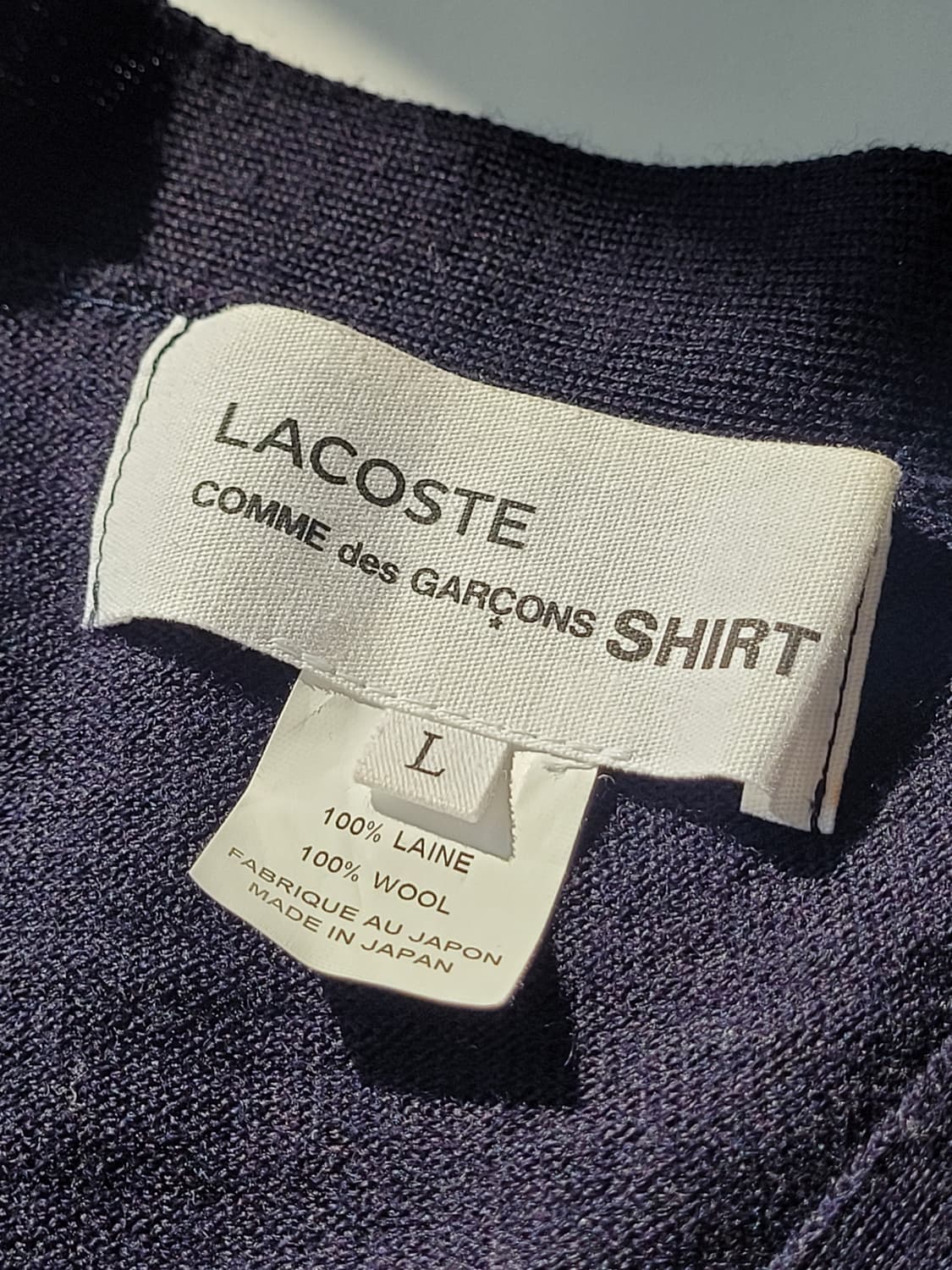 꼼데가르송 셔츠라인 라코스테 콜라보 비대칭 울 가디건 네이비 L 상품이미지8