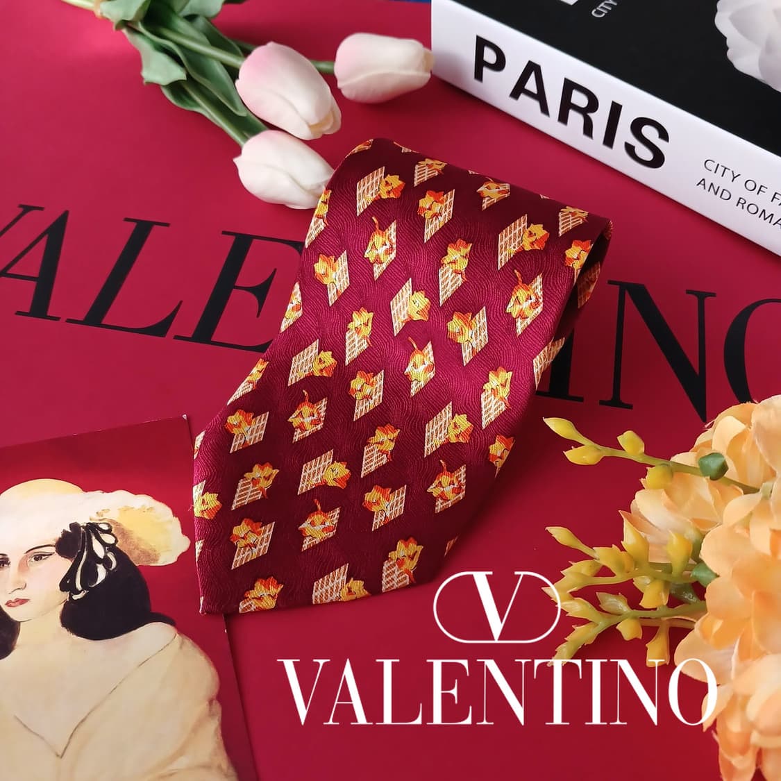 발렌티노 실크 레드 패턴 넥타이 9.9cm A+등급 A19299
 상품이미지2