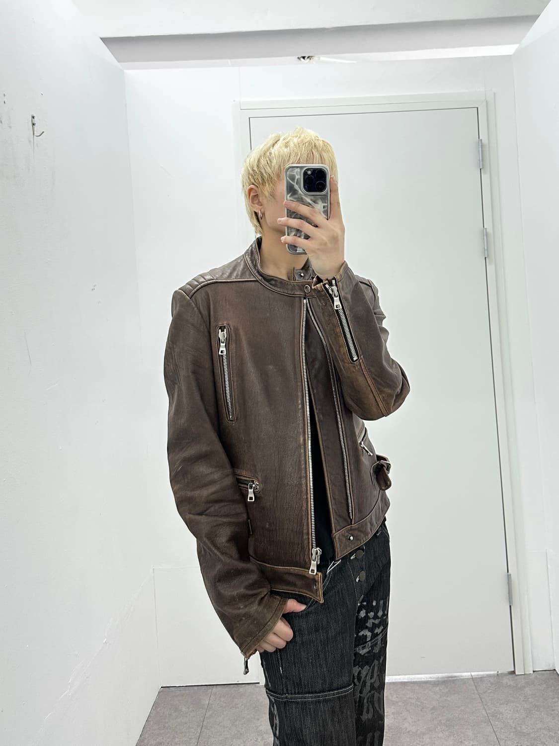 ITALY leather sheepskin motor jacket 상품이미지2