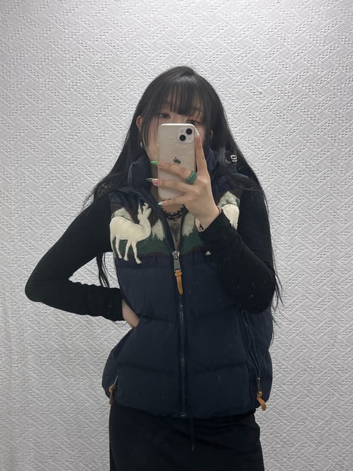 지프 빈티지 노르딕 부클 자수 패딩 조끼 L C08939 상품이미지1