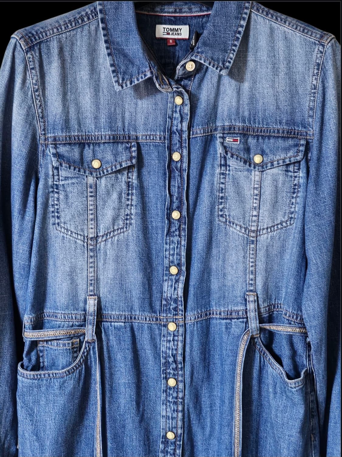 Tommy Jeans 블루 버튼 장식 벨티드 데님 미디원피스 S 상품이미지5