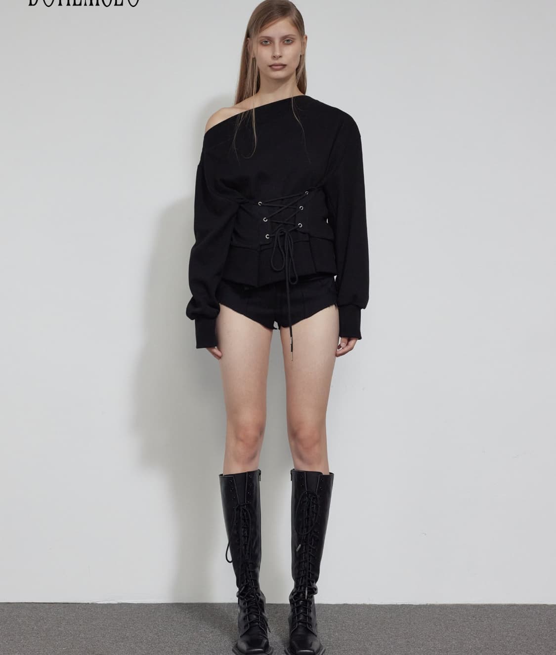 보헤미안서울 코르셋 원숄더 스웻셔츠 블랙 보헴서 상품이미지2