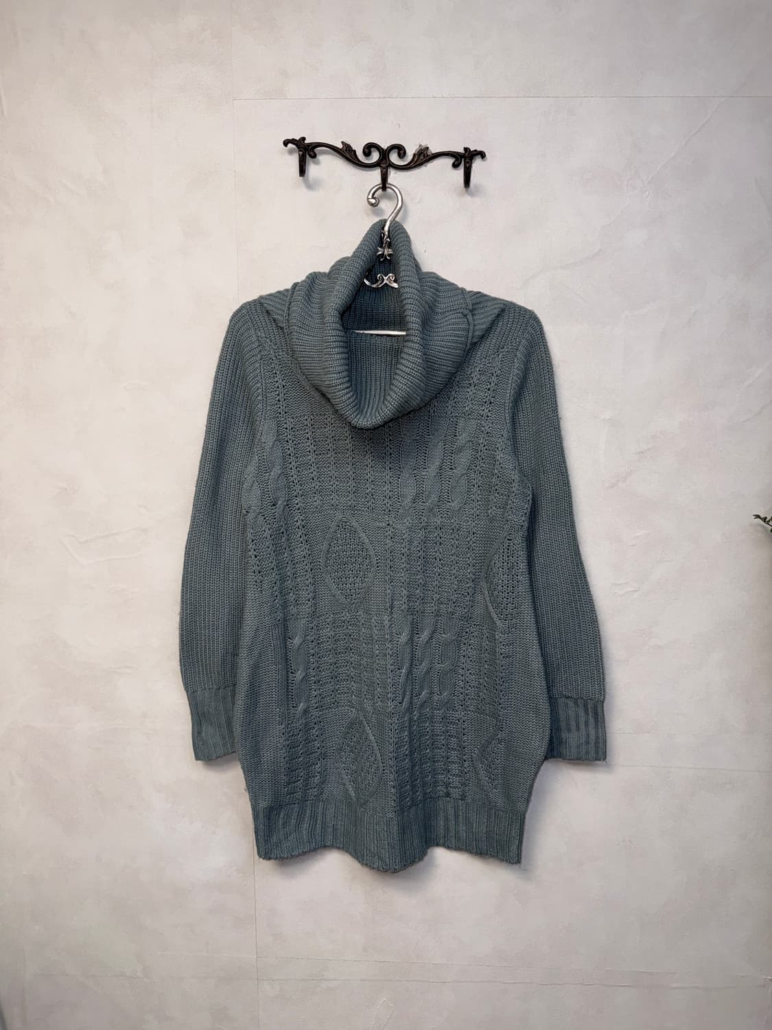 Mute blue high neck waffle twist knit op 상품이미지3
