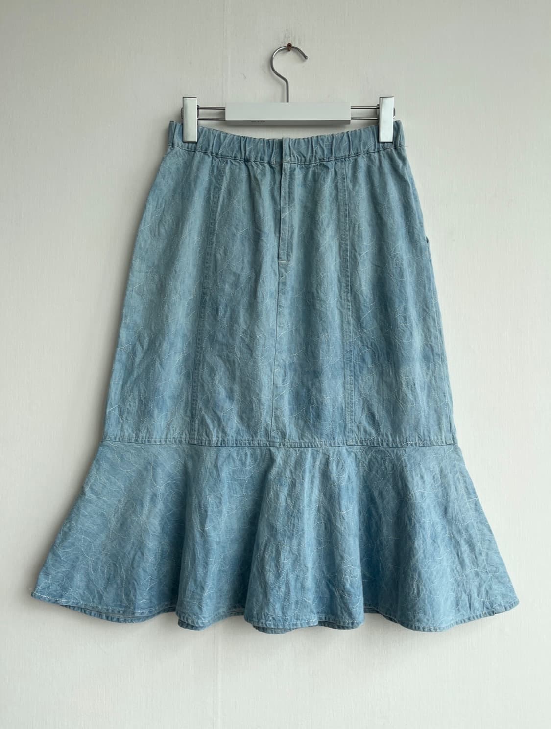 빈티지 연청 자수 머메이드 스커트 상품이미지4