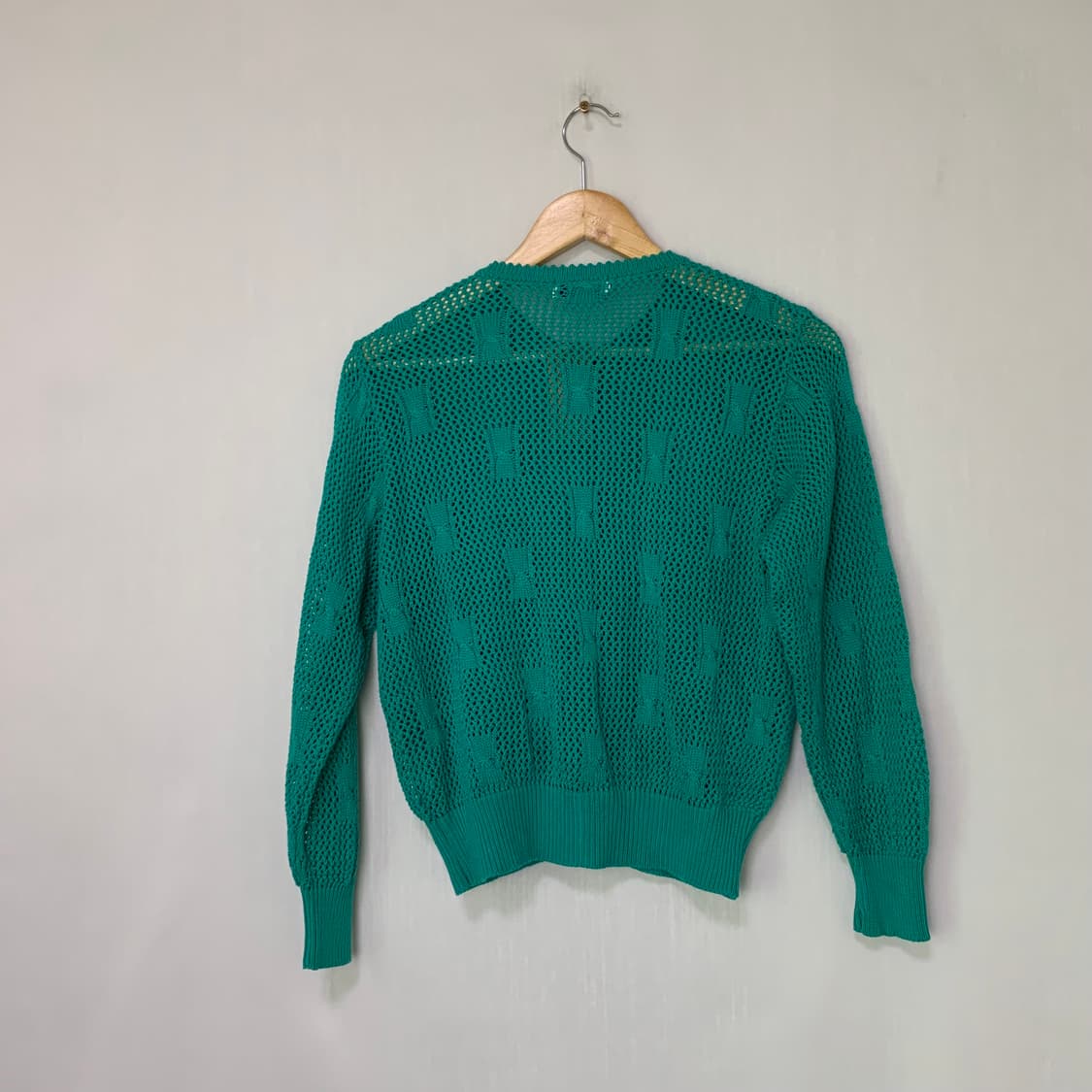 생로랑 입생로랑 빈티지 시스루 그물 니트 크롭 민트 가디건 상품이미지6