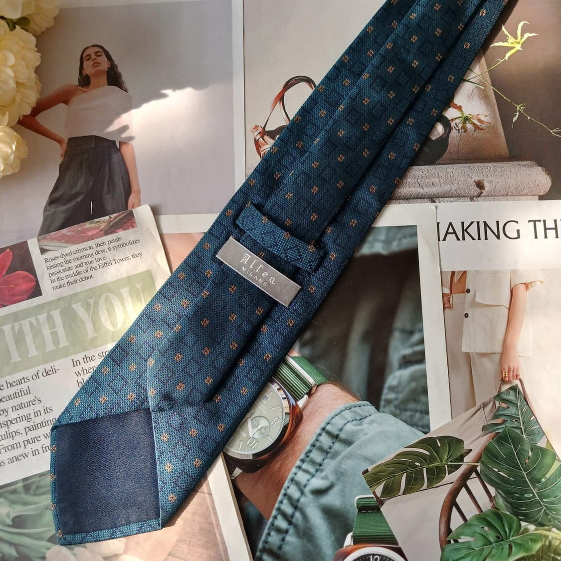 ALTEA 알테아 실크 청녹 패턴 넥타이 8.9cm A+등급 A19792 상품이미지8