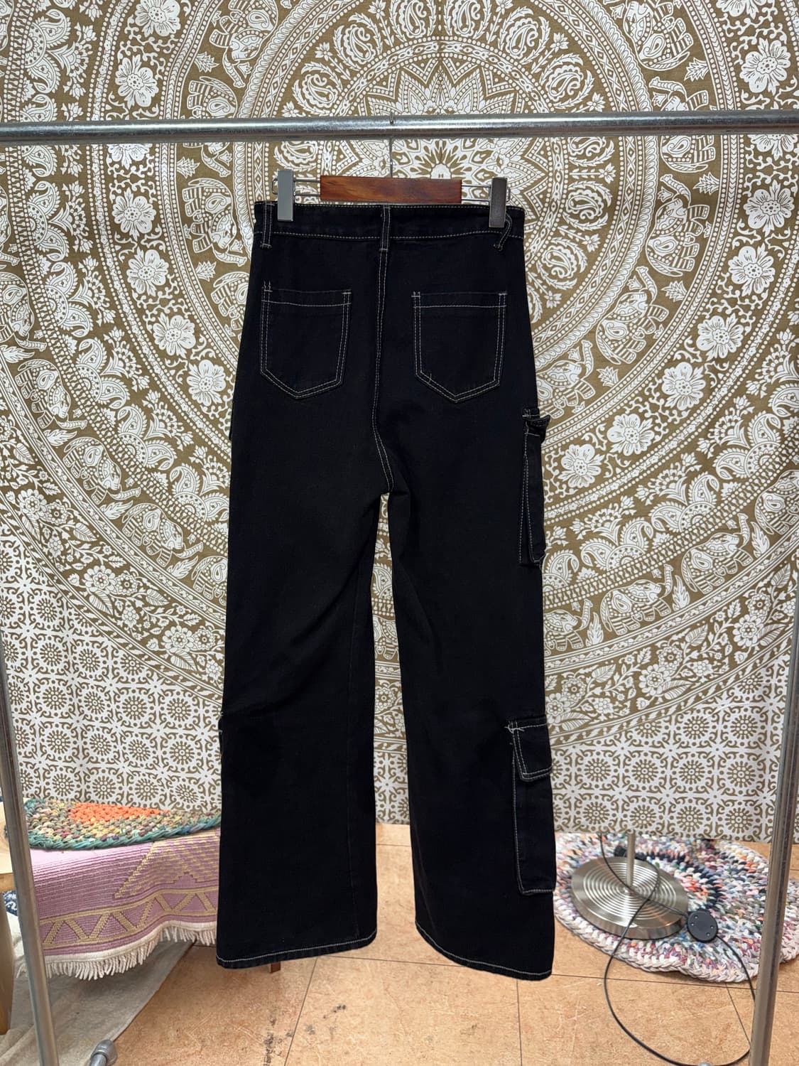 빈티지 여성 스티치 카고 흑청 데님팬츠  상품이미지5