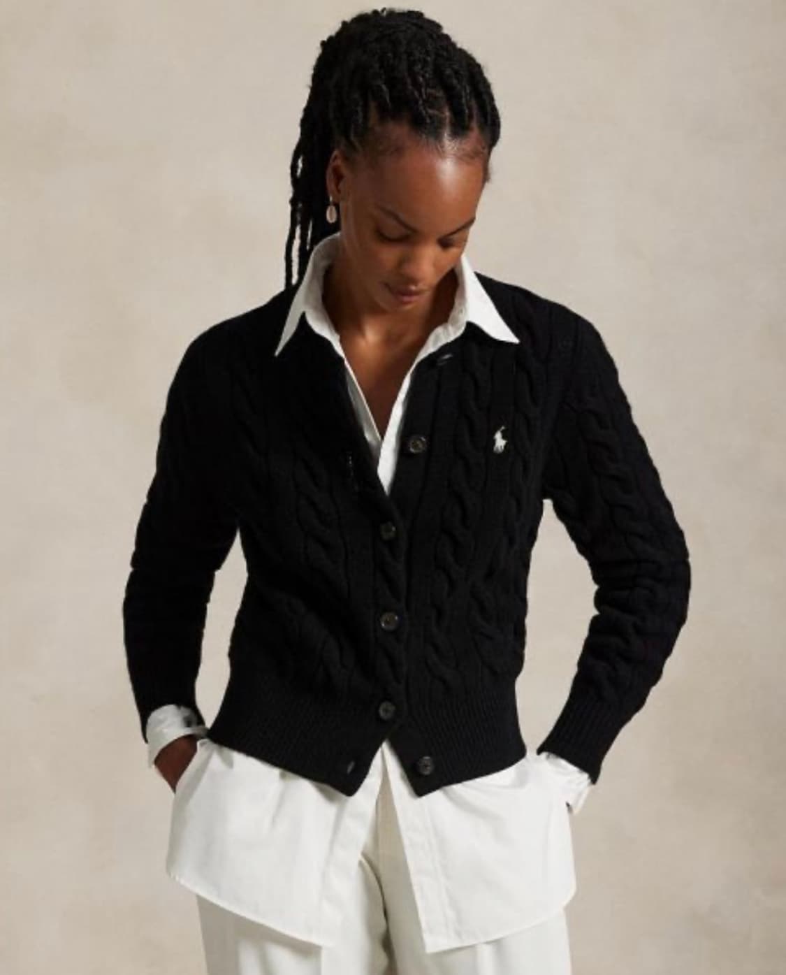 폴로 랄프로렌 신형 꽈배기 케이블 니트 울 캐시미어 가디건 블랙 S  상품이미지1