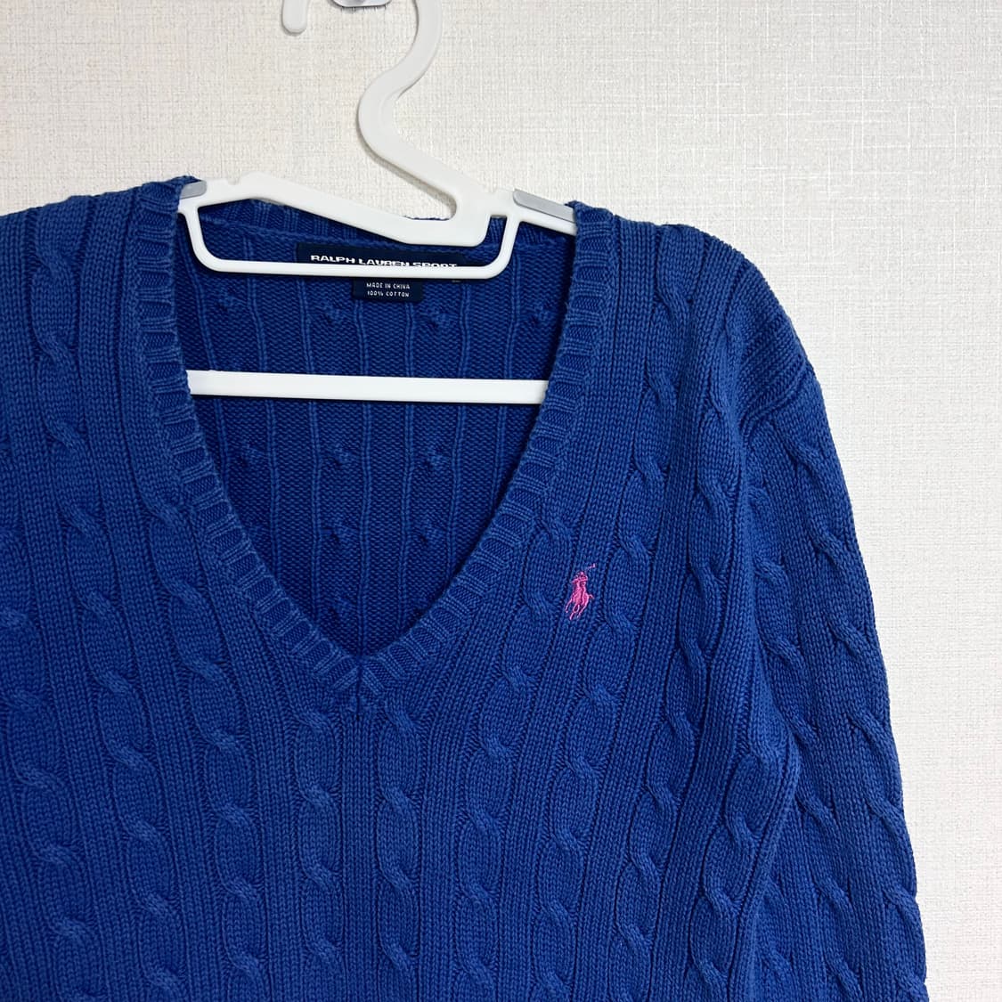 폴로 랄프로렌 브이넥 꽈배기 니트 블루 코발트블루 S  상품이미지5