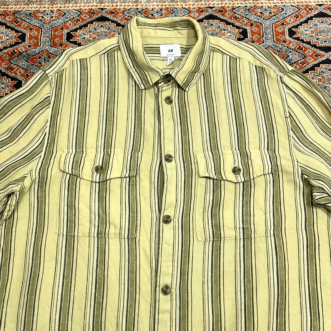 HM 베이지 세로 스트라이프 포켓 마 셔츠 남성XL  상품이미지2