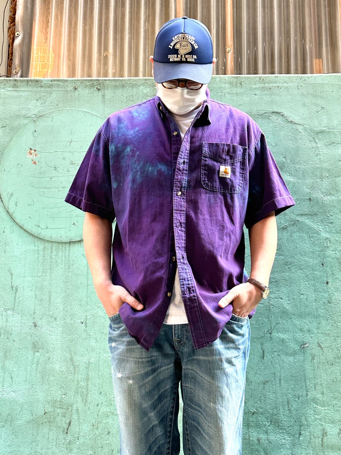 칼하트 퍼플 타이다잉 반팔셔츠 L 상품이미지2