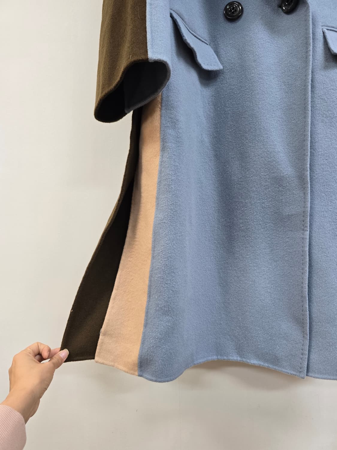 듀엘 캐시미어 블랜딩 모100% 컬러블럭 루즈핏 롱코트 상품이미지6