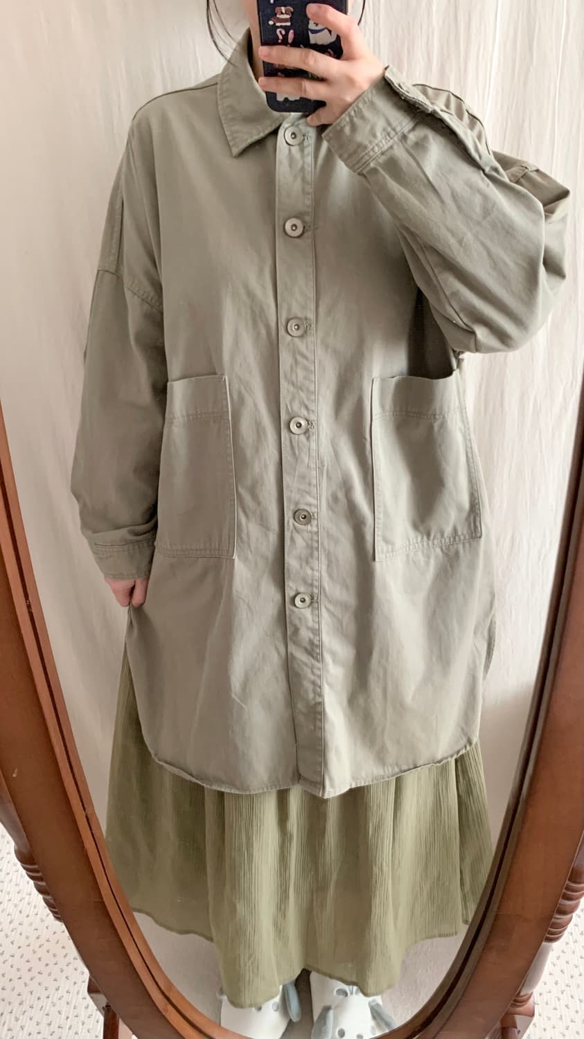 카키 플리츠 롱 스커트 상품이미지3