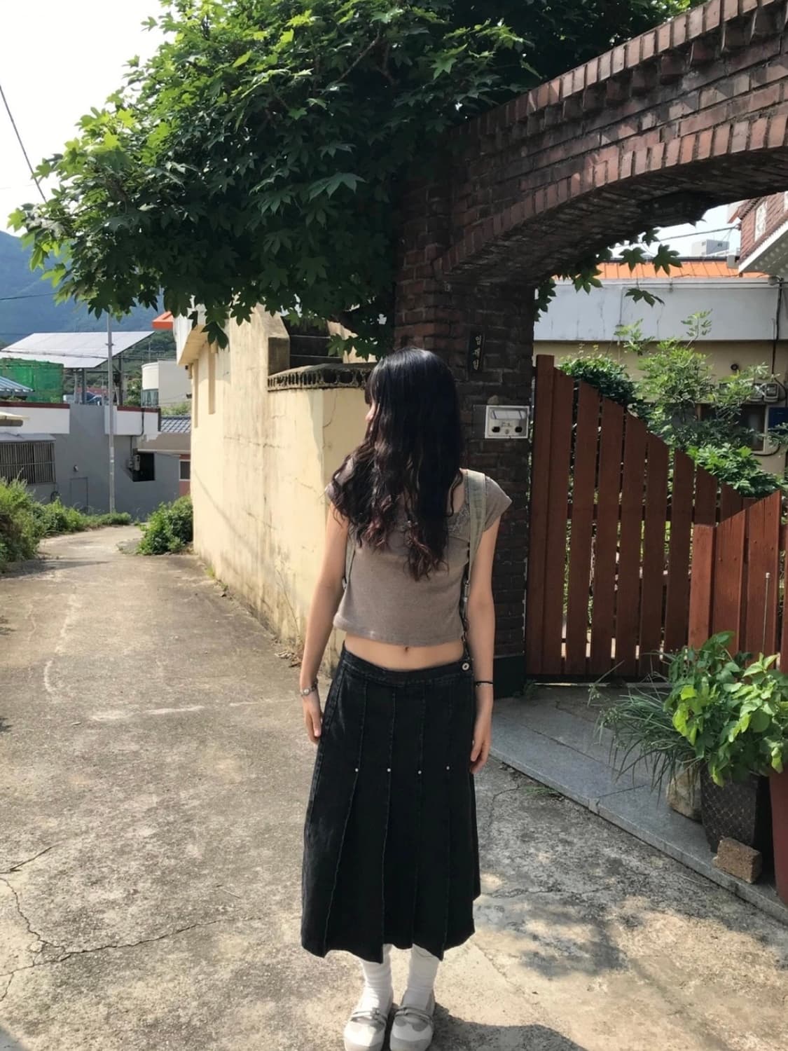 플리츠 데님 롱 스커트 상품이미지2